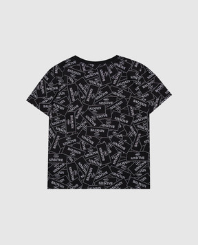 Balmain Дитяча чорна футболка в принт логотипа BX8Q11Z31861214