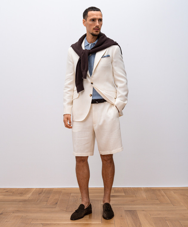 Brunello Cucinelli Блакитне меланжеве поло з льоном M2L707705 зображення 2