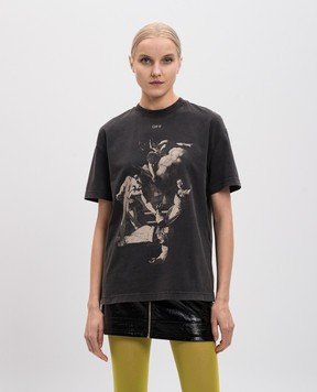 Off-White Серая футболка с принтом Martyrdom с логотипом OWAA089S25JER00A