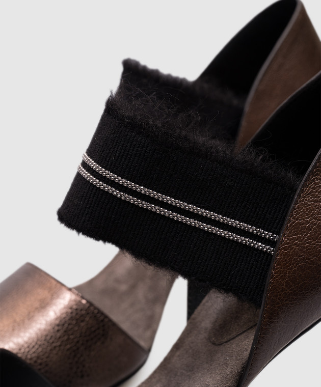 Brunello Cucinelli Коричневі шкіряні туфлі з ланцюжком моніль MZBUC1252y зображення 5