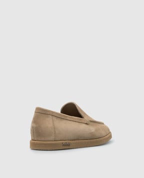 Max Mara Бежеві замшеві лофери SOFTLOAFERS з фактурним логотипом SOFTLOAFERS