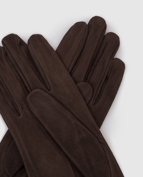 Sermoneta Gloves Коричневі замшеві рукавички з розрізом 305B2BT