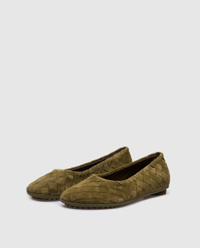 Bottega Veneta Зеленые замшевые балетки Atomic с плетением Intrecciato 806850V4JC0