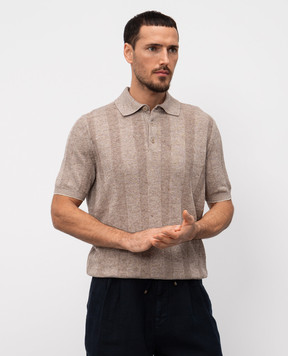 Brunello Cucinelli Коричневое поло с леном в узор. M2L707815