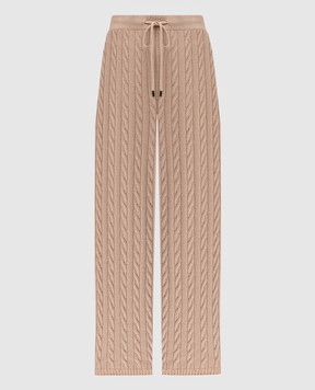 Peserico Бежевые брюки с шерстью, шелком и кашемиром в фактурный узор с люрексом. S94052F0709095