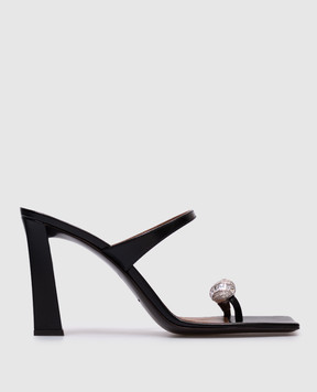 Giuseppe Zanotti Чорні шкіряні мюлі Kelly з цирконієм E500049