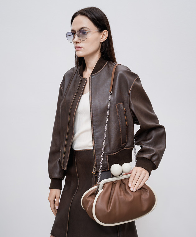 Max Mara Weekend Коричневая кожаная сумка Pasticcino с логотипом MILVA изображение 2