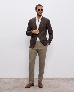 Canali Коричневий блейзер в клітинку із шовку та кашеміру CX03719E23275