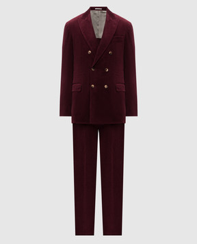 Brunello Cucinelli Бордовый двубортный вельветовый костюм MY499LDPM
