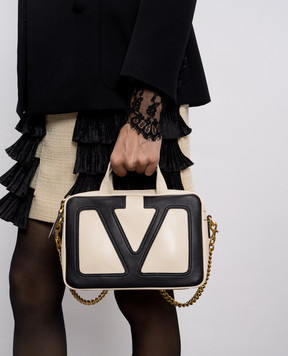 Valentino Бежева шкіряна сумка VIVA SUPERSTAR з емблемою 7W0B0R73PTJ
