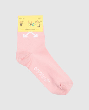 Off-White Детские розовые носки с узором эмблемы. OGRA004S25KNI001