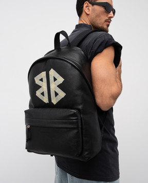 Balenciaga Чорний шкіряний рюкзак Explorer з принтом емблеми логотипа 5032212ABND