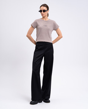 Maison Margiela MM6 Бежева футболка в рубчик з вовною з принтом S52GC0357M20122