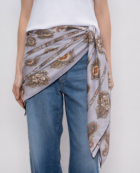 Max Mara Weekend Серый платок SARONG с шелком в принт с логотипом SARONG