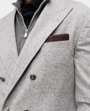 Brunello Cucinelli Коричнева двостороння хустка-паше із шовку у візерунок MI8730091