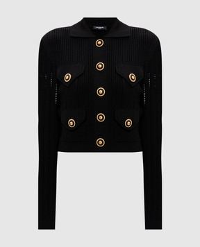 Balmain Черный кардиган с акцентной фурнитурой Chain Lion Thread EF1KL150KI10
