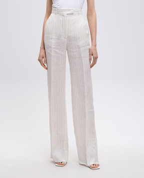 Max Mara Бежевые брюки SATIRA из льна в полоску SATIRA