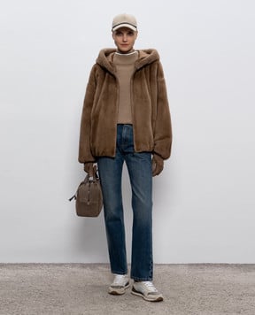 Rindi Коричневая шуба из меха норки с капюшоном 074VS025