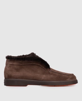 Santoni Коричневі замшеві дезерти на хутрі WUYA58457TMOAPFR