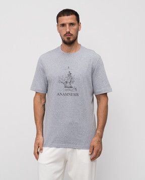 Brunello Cucinelli Серая меланжевая футболка с принтом M0B138485