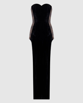 Santa Brands Чорна оксамитова корсетна сукня з кристалами VELVETMAXIDRESS