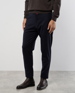 Kiton Синие брюки из шерсти с вышивкой логотипа UPLACK0134F