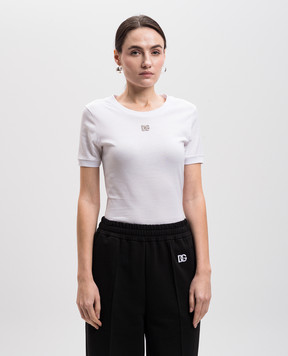 Dolce&Gabbana Белая футболка с логотипом DG с кристаллами F8N08ZG7B3U