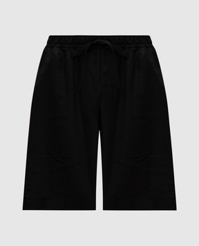 Dolce&Gabbana Черные шорты из льна с вышивкой логотипа монограммы. GV37AZFU4IK