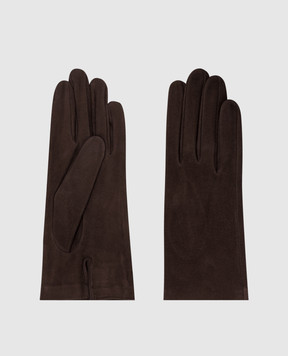 Sermoneta Gloves Коричневі замшеві рукавички з розрізом 305B2BT